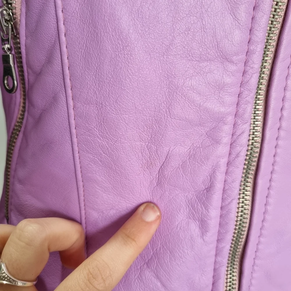 L'Aurore Purple Leather Moto Jacket Vintage 90s Made in Australia Size XS-S - Picture 10 of 11